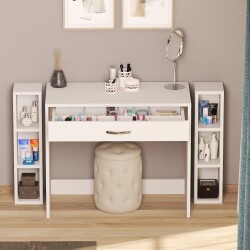 Arya Novella Raflı ve Çekmeceli Beyaz Makyaj Masası/Dresuar/Calışma Masası Make Up Desk Raflı - 1